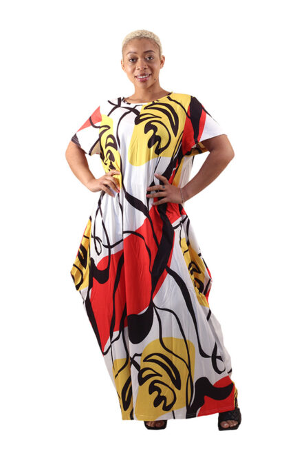 0084 -Golden Rhythm Abstract Kaftan Dress - Image 3