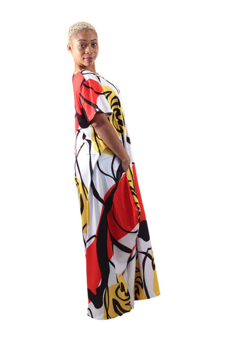 0084 -Golden Rhythm Abstract Kaftan Dress - Image 2