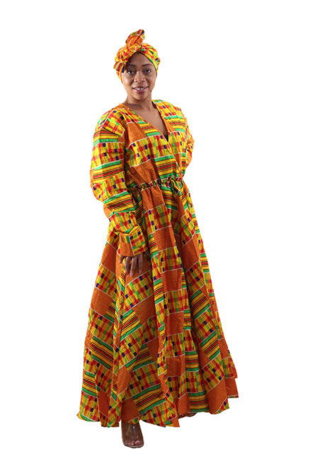 0018 - Golden Kente Maxi Dress - Best Fit Large - 1XL - Image 2