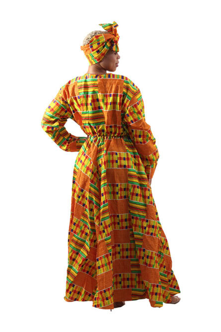 0018 - Golden Kente Maxi Dress - Best Fit Large - 1XL - Image 3