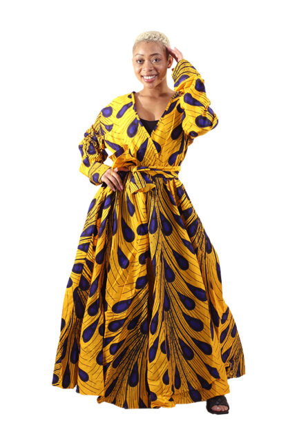 0018 - Saffron Feather Maxi Dress