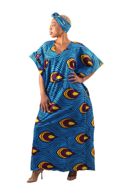 0076 - Blue Mirage Peacock Kaftan Set - Image 3