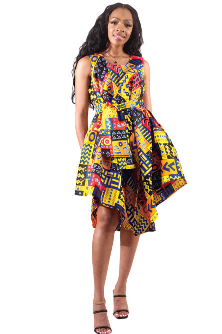 0001 - Patchwork Radiance African Print Umbrella Dress - Image 2