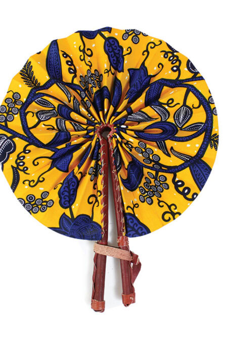 Handmade African Print Leather Folding Fan - Image 1
