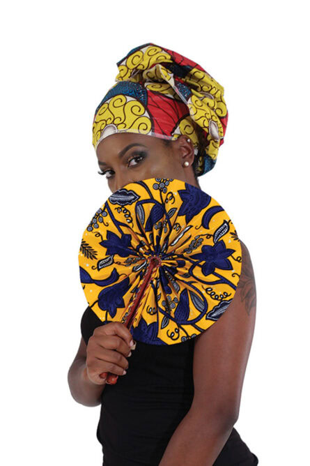 Handmade African Print Leather Folding Fan - Image 3