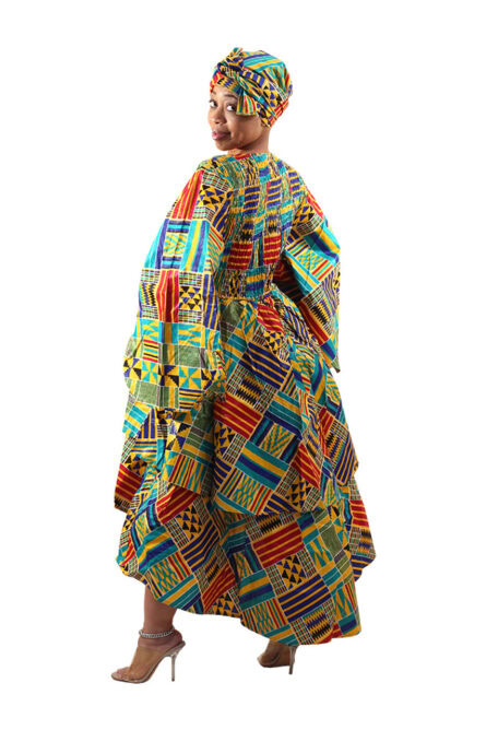 0018 - Kente Long Bell-Sleeve Layer Dress - Image 2