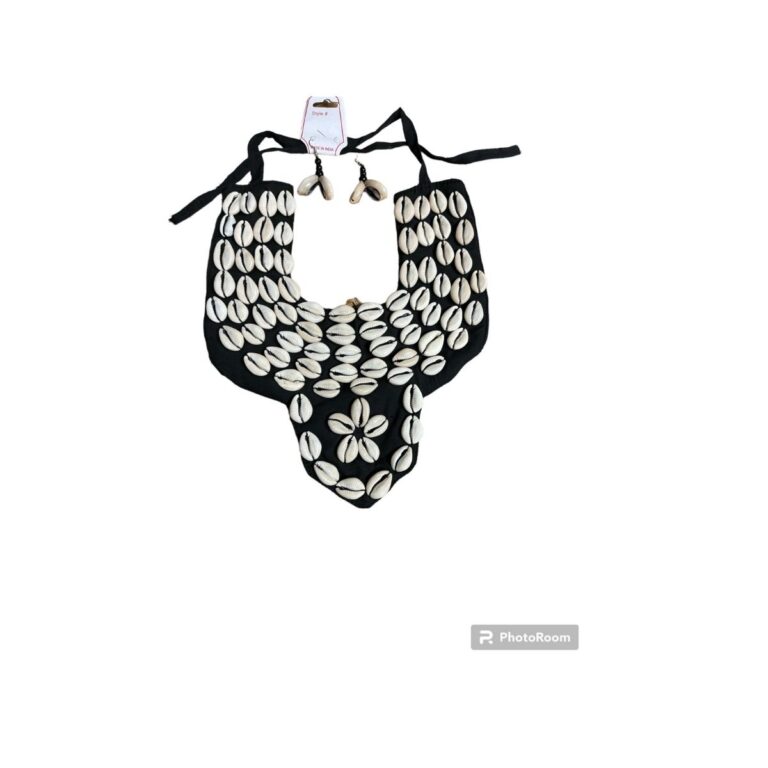 1 - African Cowrie Shell Bib Necklace & Earring Set