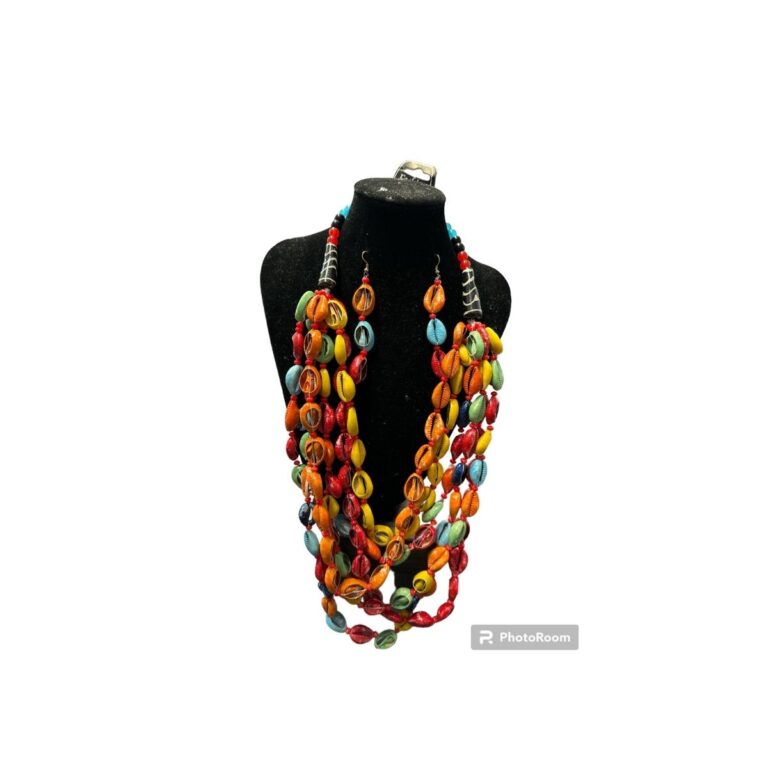 1 - Vibrant African Multi-Color Cowrie Shell Necklace & Earring Set