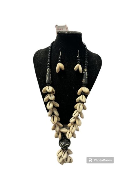 1 - African Cowrie Shell Necklace & Earring Set - Image 1