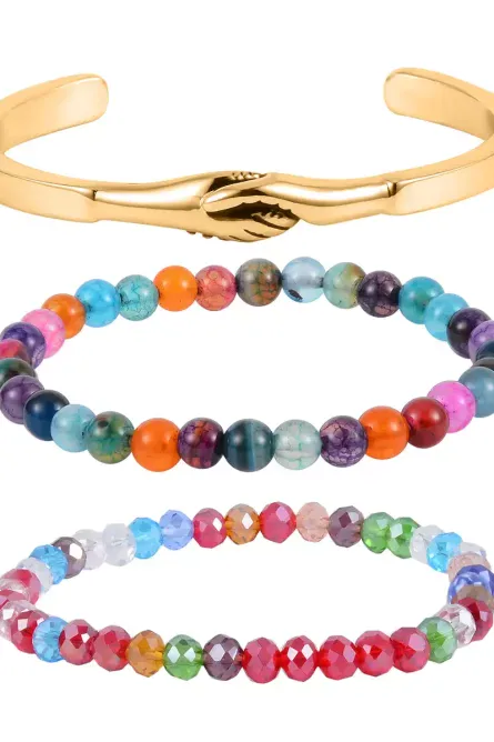 33 - Vibrant Harmony 3-Piece Agate & Glass Bracelet Set - Image 1