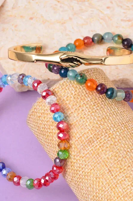 33 - Vibrant Harmony 3-Piece Agate & Glass Bracelet Set - Image 8