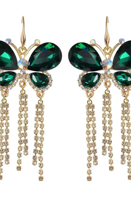 72 - Emerald Radiance Butterfly Dangle Earrings - Image 1