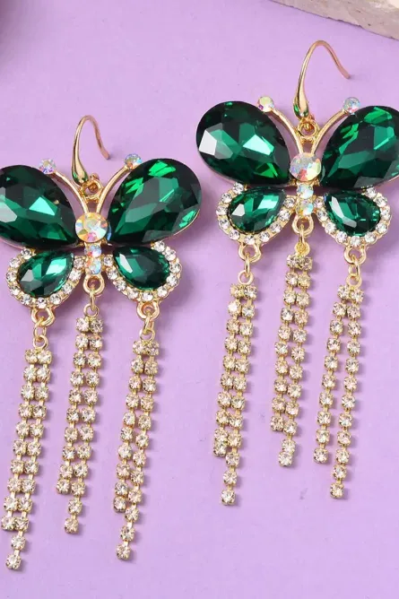 72 - Emerald Radiance Butterfly Dangle Earrings - Image 2