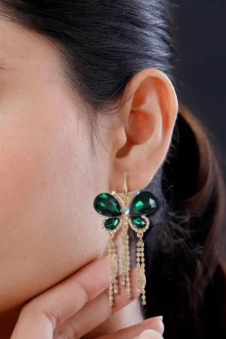 72 - Emerald Radiance Butterfly Dangle Earrings - Image 3