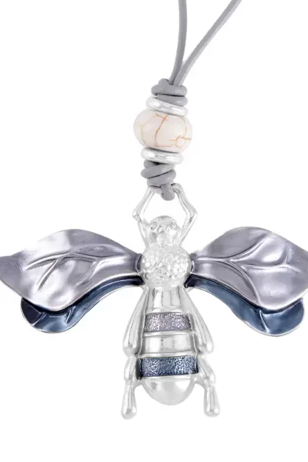 222 - Grey Agate & White Howlite Bee Pendant Necklace - Image 5