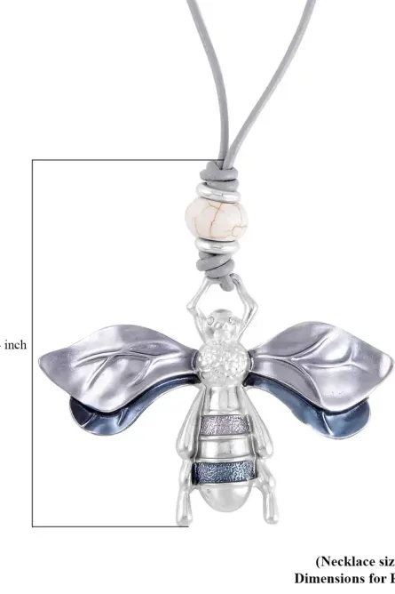 222 - Grey Agate & White Howlite Bee Pendant Necklace - Image 4