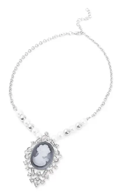 222 - Gray Cameo & Crystal Necklace and Earrings Set - Image 2