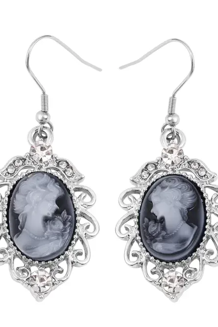 222 - Gray Cameo & Crystal Necklace and Earrings Set - Image 6