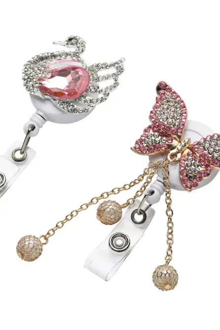 Swan & Butterfly Austrian Crystal Retractable Badge Holder Set - Image 3
