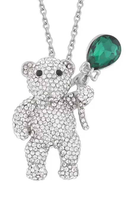 29 - Tri-Tone Crystal Teddy Bear Pendant Necklace – Convertible Brooch - Image 1