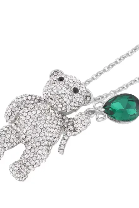 29 - Tri-Tone Crystal Teddy Bear Pendant Necklace – Convertible Brooch - Image 6