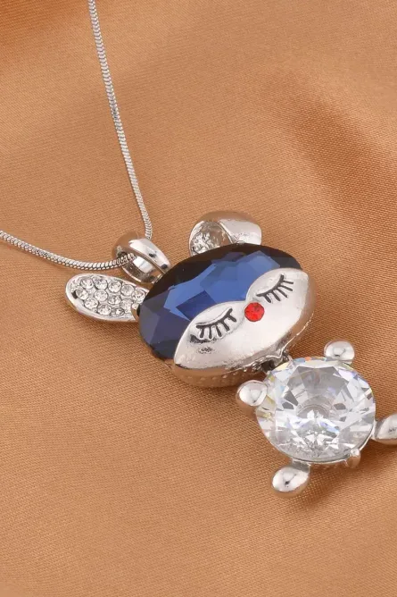 29 - Blue Glass Bunny Pendant Necklace with Austrian Crystals - Image 5