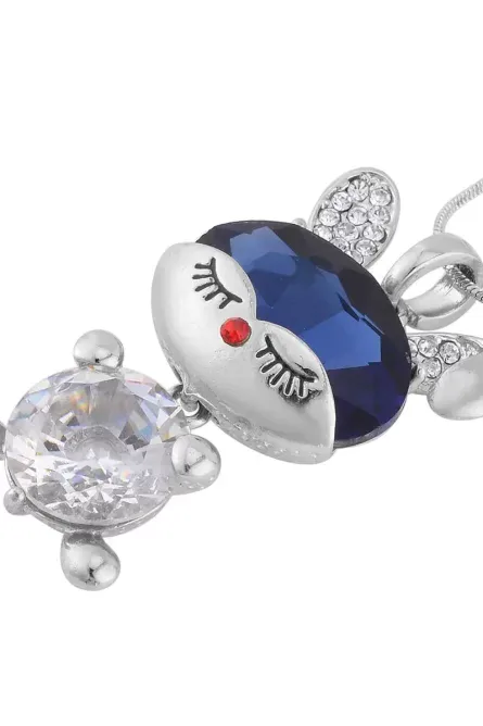 29 - Blue Glass Bunny Pendant Necklace with Austrian Crystals - Image 4