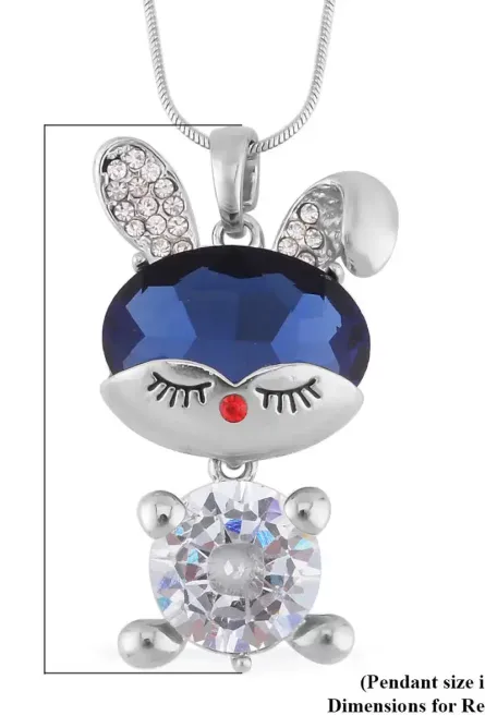29 - Blue Glass Bunny Pendant Necklace with Austrian Crystals - Image 3