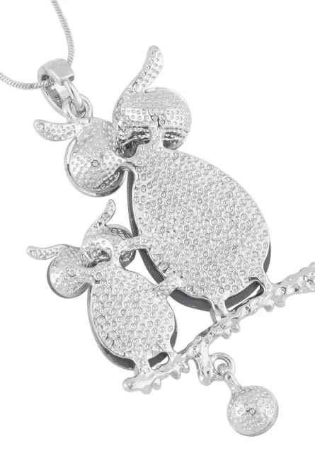 29 - Blue & Gray Crystal Owl Pendant Necklace – Silvertone - Image 6