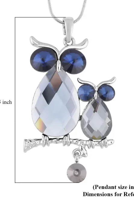 29 - Blue & Gray Crystal Owl Pendant Necklace – Silvertone - Image 3