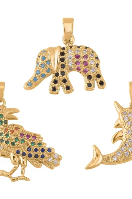 Multi-Color Simulated Diamond Animal Pendant Set (3-Piece) - Image 1