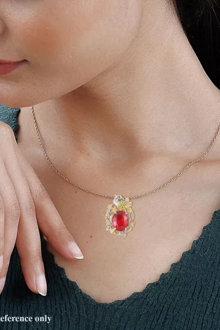 28 - Simulated Ruby & Green Crystal Bird Pendant Necklace - Image 6