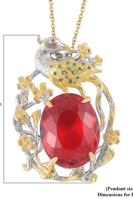28 - Simulated Ruby & Green Crystal Bird Pendant Necklace - Image 2