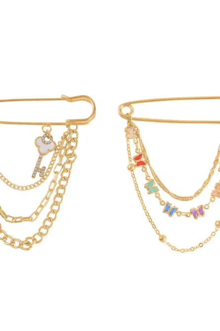 Goldtone Layered Chain Brooch Set - Image 1