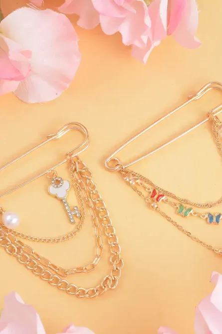 Goldtone Layered Chain Brooch Set - Image 2