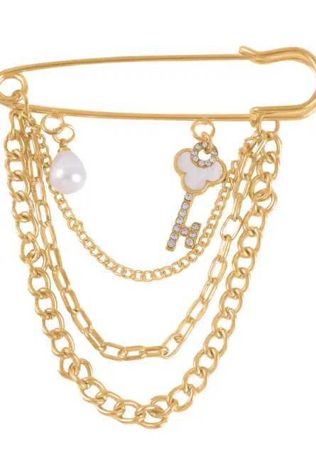 Goldtone Layered Chain Brooch Set - Image 3