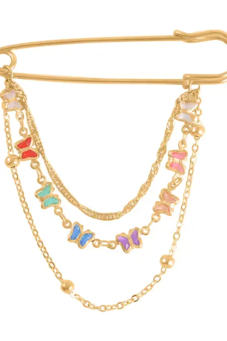 Goldtone Layered Chain Brooch Set - Image 4