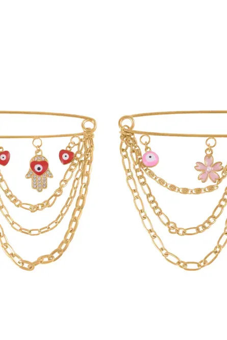 Goldtone Layered Chain Brooch Set - Image 1