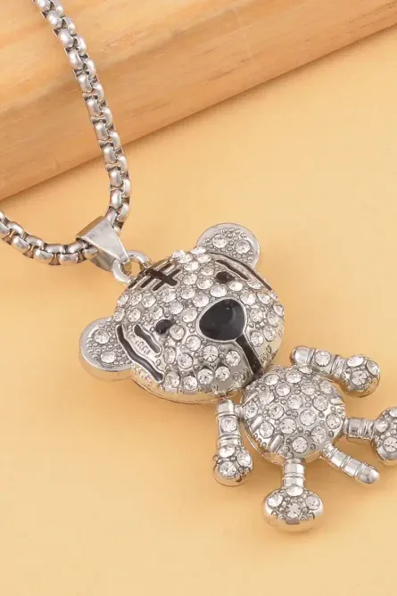 29 - Black & White Austrian Crystal Bear Pendant Necklace - Image 2