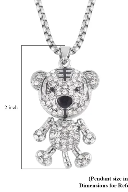 29 - Black & White Austrian Crystal Bear Pendant Necklace - Image 5