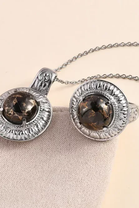 Matrix Silver Shungite Ring & Pendant Set – 10.25 ctw - Image 2
