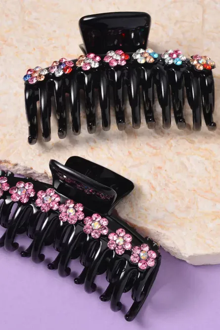 Austrian Crystal Flower Hair Claw Clips - Image 2