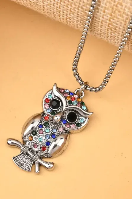 29 - Multicolor Austrian Crystal Owl Pendant Necklace - Image 6