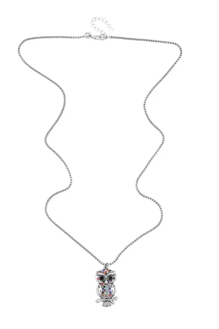 29 - Multicolor Austrian Crystal Owl Pendant Necklace - Image 5