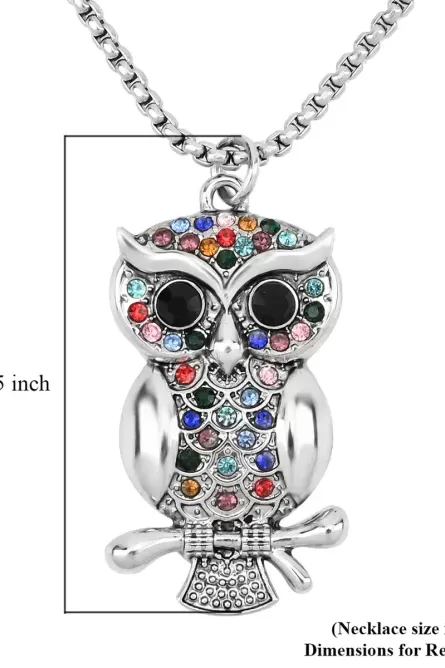 29 - Multicolor Austrian Crystal Owl Pendant Necklace - Image 7