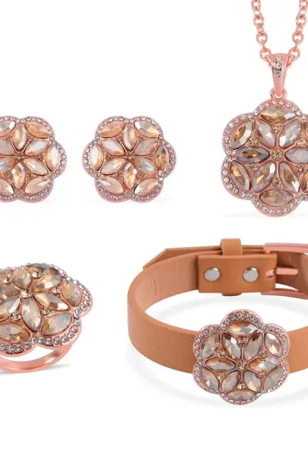 48 - Champagne Bloom 5-Piece Austrian Crystal Jewelry Set - Image 1
