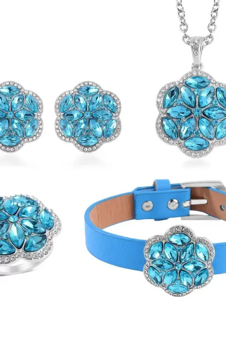48 - Sky Blue & White Austrian Crystal Floral Jewelry Set - Image 1