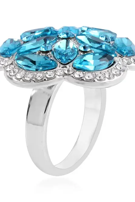 48 - Sky Blue & White Austrian Crystal Floral Jewelry Set - Image 8