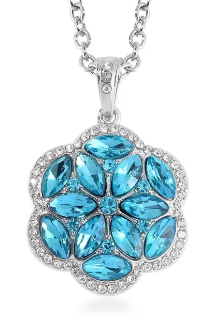 48 - Sky Blue & White Austrian Crystal Floral Jewelry Set - Image 5