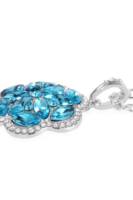 48 - Sky Blue & White Austrian Crystal Floral Jewelry Set - Image 4